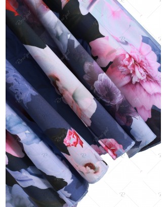 Floral Print Long Sleeves Mini Dress - 2xl