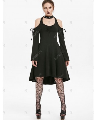 Cold Shoulder Lace-up Flare Sleeve Skater Gothic Dress - 2xl