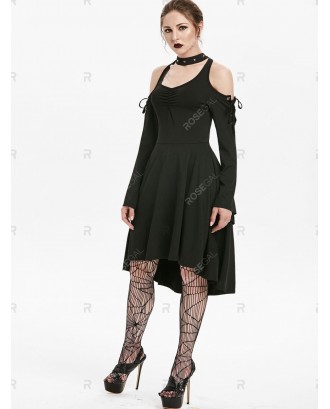 Cold Shoulder Lace-up Flare Sleeve Skater Gothic Dress - 2xl