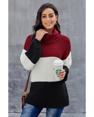 Black Turtleneck Color Block Pullover Sweater