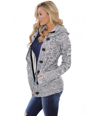 Dark Gray Long Sleeve Button-up Hooded Cardigans