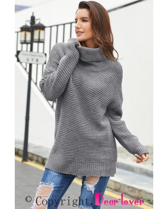 Gray Cozy Long Sleeves Turtleneck Sweater
