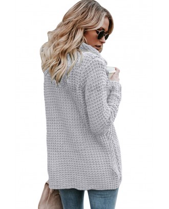 Grey Buttoned Wrap Cowl Neck Sweater