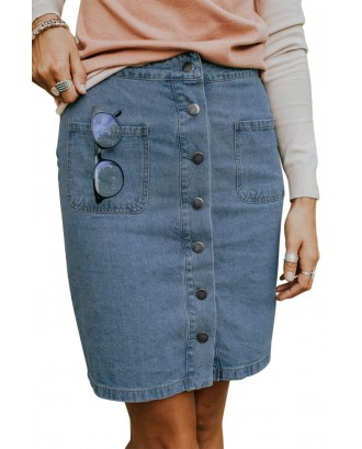 Sky Blue Chic Button up Denim Skirt