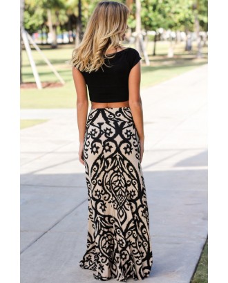 Black Tendril Printed Maxi Skirt