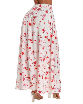 White Floral Front Thigh Slit Maxi Skirt