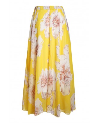 Yellow Blossoming Floral Chiffon Maxi Skirt