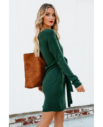Green Dont Let Me Go Tie Sweater Dress