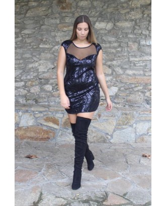 Black Sequin Mesh Cutout Beautiful Club Dress