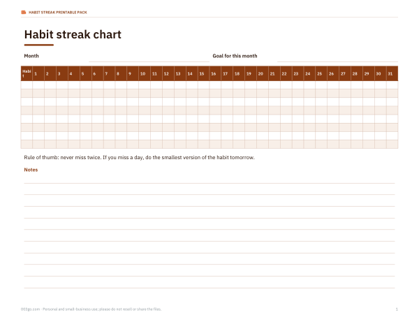 Preview of Printable 31-Day Streak Chart